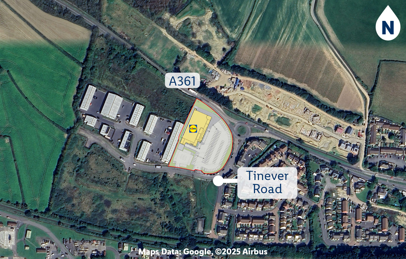 aerial photograph of the site with proposed store